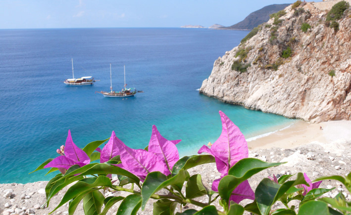 Kaputas Beac and flowering bougainvilleah