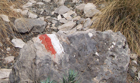 Rocks with red and white markers along the Lycian Way, making walking the distance easy