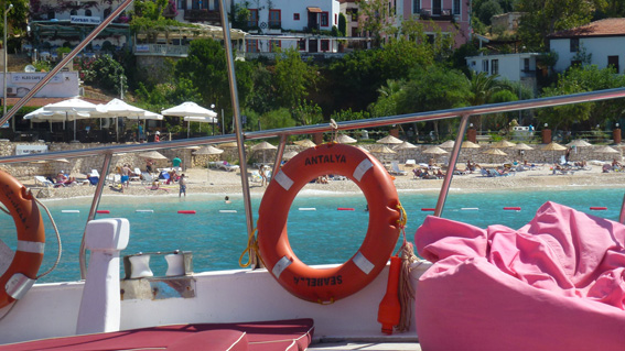 Kalkan beach seen from traditional gulet