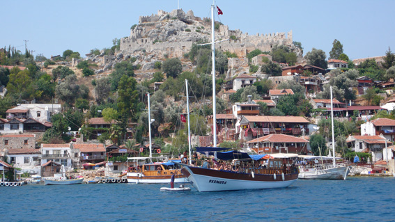 Kekova boats and fort on hill 