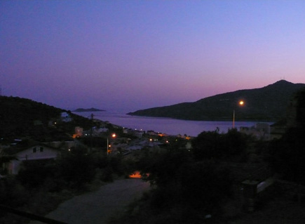 Views of Mouse and Snake Islands from terrace at sunset